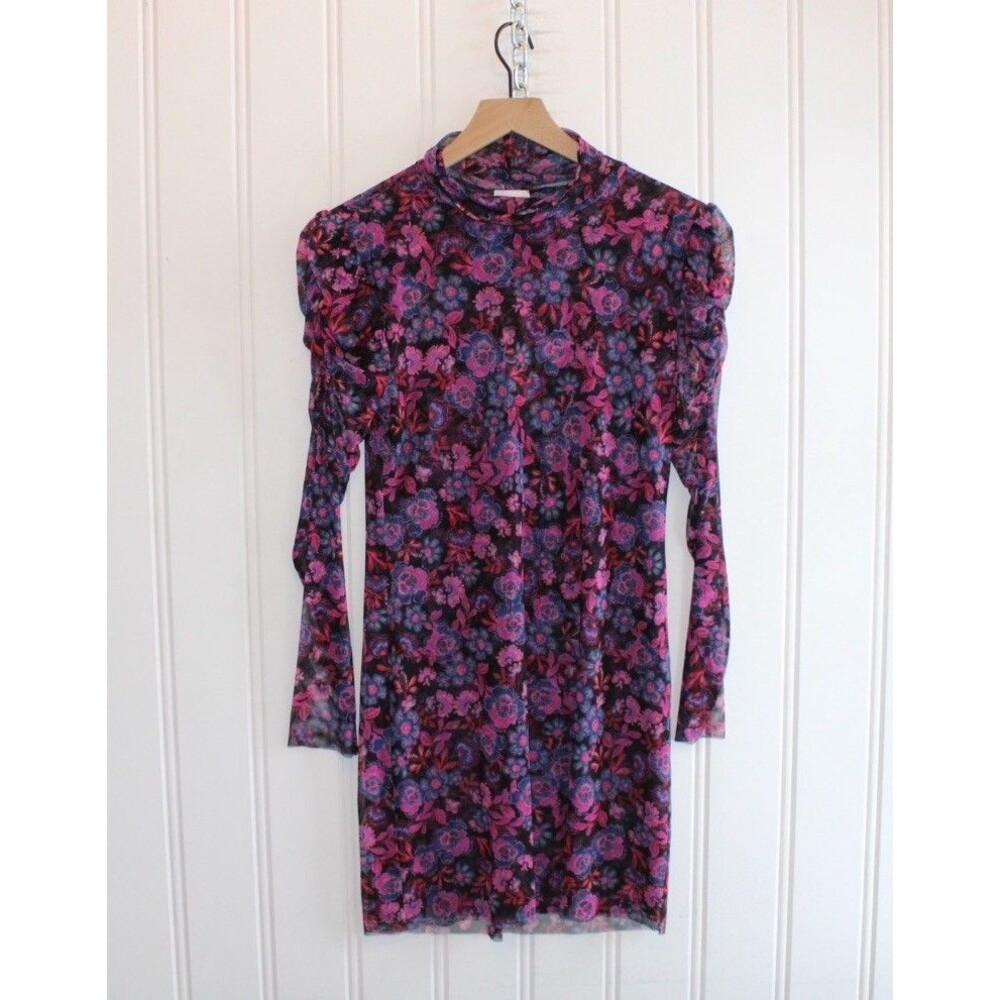 MISA Los Angeles Stormi Floral Mesh Mini Dress Long Sleeve‎ Bodycon Size M